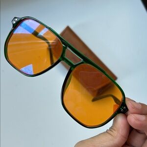 Feuded Green and Orange Sunglasses with Case